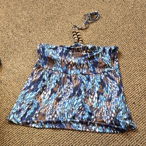 Vintage Blue and Brown Patterned Strapless  Halter Top Y2k